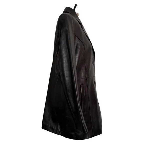 Katiana Couture Black Leather Blazer Jacket Womens Large Button-Up Lined Coat - Picture 2 of 8